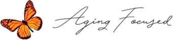 A logo featuring an orange butterfly on the left with the text "Aging Focused" written in cursive to the right.
